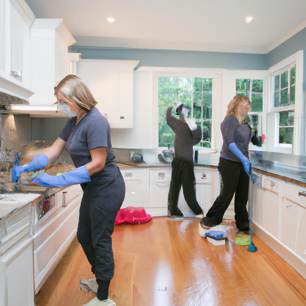 Expert house cleaners in Portland transforming a kitchen into a pristine space.